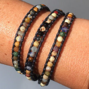 Chan Luu multi stone leather wrap bracelet